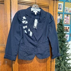 Loft Navy Blue Cotton Short Blazer